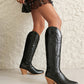 block heel knee-high cowboy boots