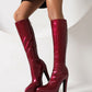 White Vegan Leather Pointed Toe Stiletto Heel Platform Knee-High Boots