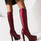 White Vegan Leather Pointed Toe Stiletto Heel Platform Knee-High Boots