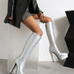 White Vegan Leather Pointed Toe Stiletto Heel Platform Knee-High Boots