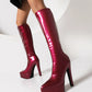 White Vegan Leather Pointed Toe Stiletto Heel Platform Knee-High Boots