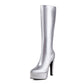 White Vegan Leather Pointed Toe Stiletto Heel Platform Knee-High Boots