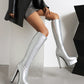 White Vegan Leather Pointed Toe Stiletto Heel Platform Knee-High Boots