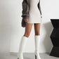 White Vegan Leather Pointed Toe Stiletto Heel Platform Knee-High Boots