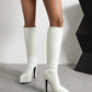 White Vegan Leather Pointed Toe Stiletto Heel Platform Knee-High Boots