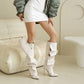 <tc>White Fashion Vegan Leather Fold-over Knee High Boots</tc>