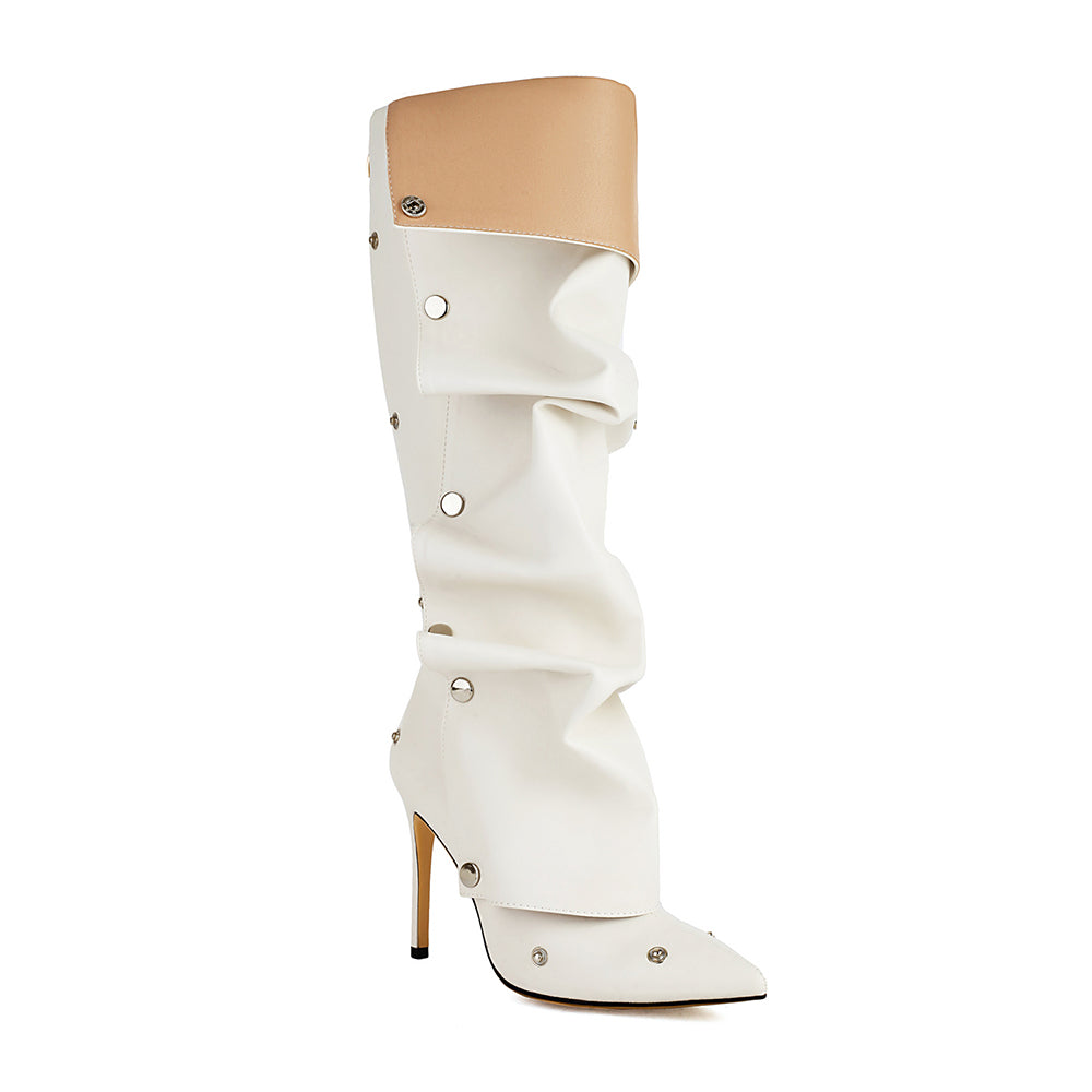 <tc>White Fashion Vegan Leather Fold-over Knee High Boots</tc>