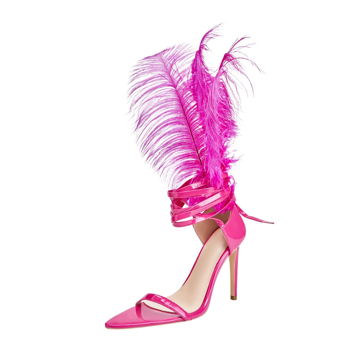 Pink Feather Nightclub Sexy Point Toe Stiletto Sandals