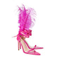 Pink Feather Nightclub Sexy Point Toe Stiletto Sandals