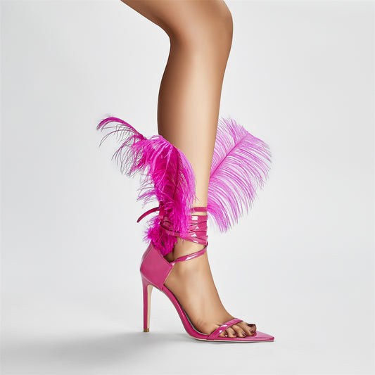 Pink Feather Nightclub Sexy Point Toe Stiletto Sandals