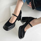 Leather hollow-out square-toe platform Mary Jane pumps