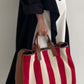 Canvas Striped Large Shopping Bag Tote Handbag