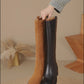 <tc>Women's Black Leather Round Toe Flat Knee High Boots Ridding Booties</tc>