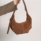 Suede leather zipper shoulder bag