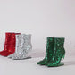 Silver Animal Tooth Design Rhinestone Pointed Toe Ankle Boots