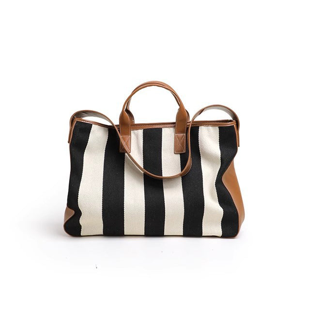 Canvas Striped Large Shopping Bag Tote Handbag