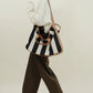 Canvas Striped Large Shopping Bag Tote Handbag