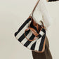 Canvas Striped Large Shopping Bag Tote Handbag