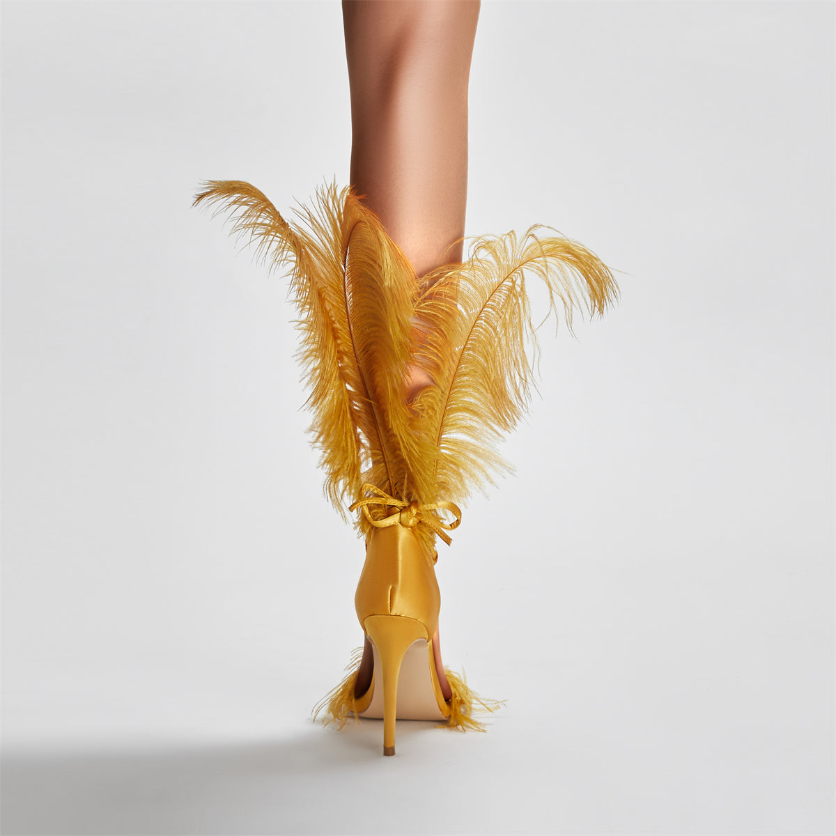 Yellow Feather Nightclub Sexy Point Toe Stiletto Sandals