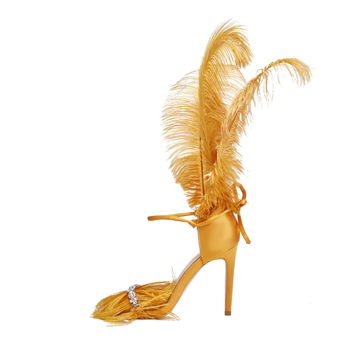 Yellow Feather Nightclub Sexy Point Toe Stiletto Sandals