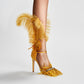 Yellow Feather Nightclub Sexy Point Toe Stiletto Sandals