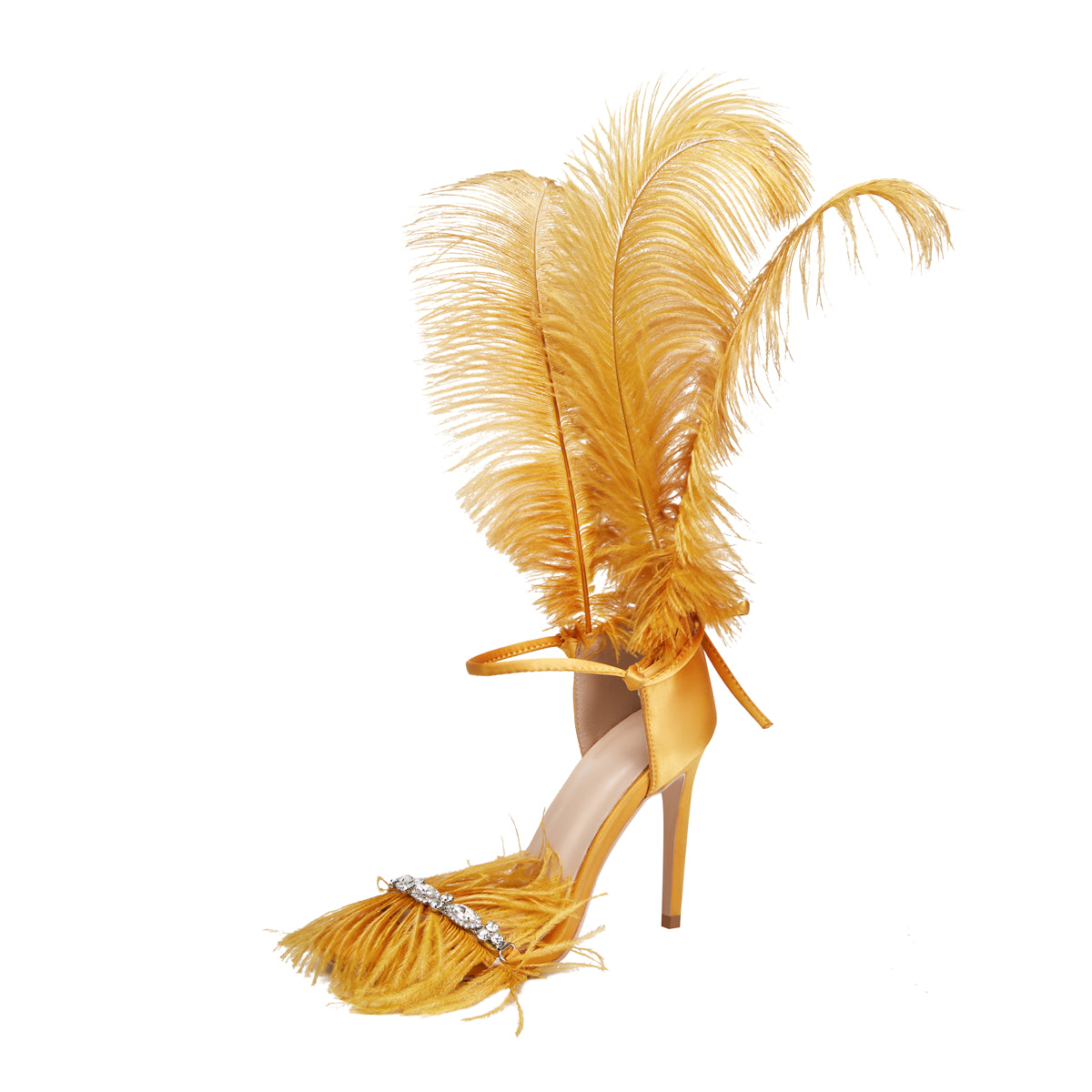 Yellow Feather Nightclub Sexy Point Toe Stiletto Sandals