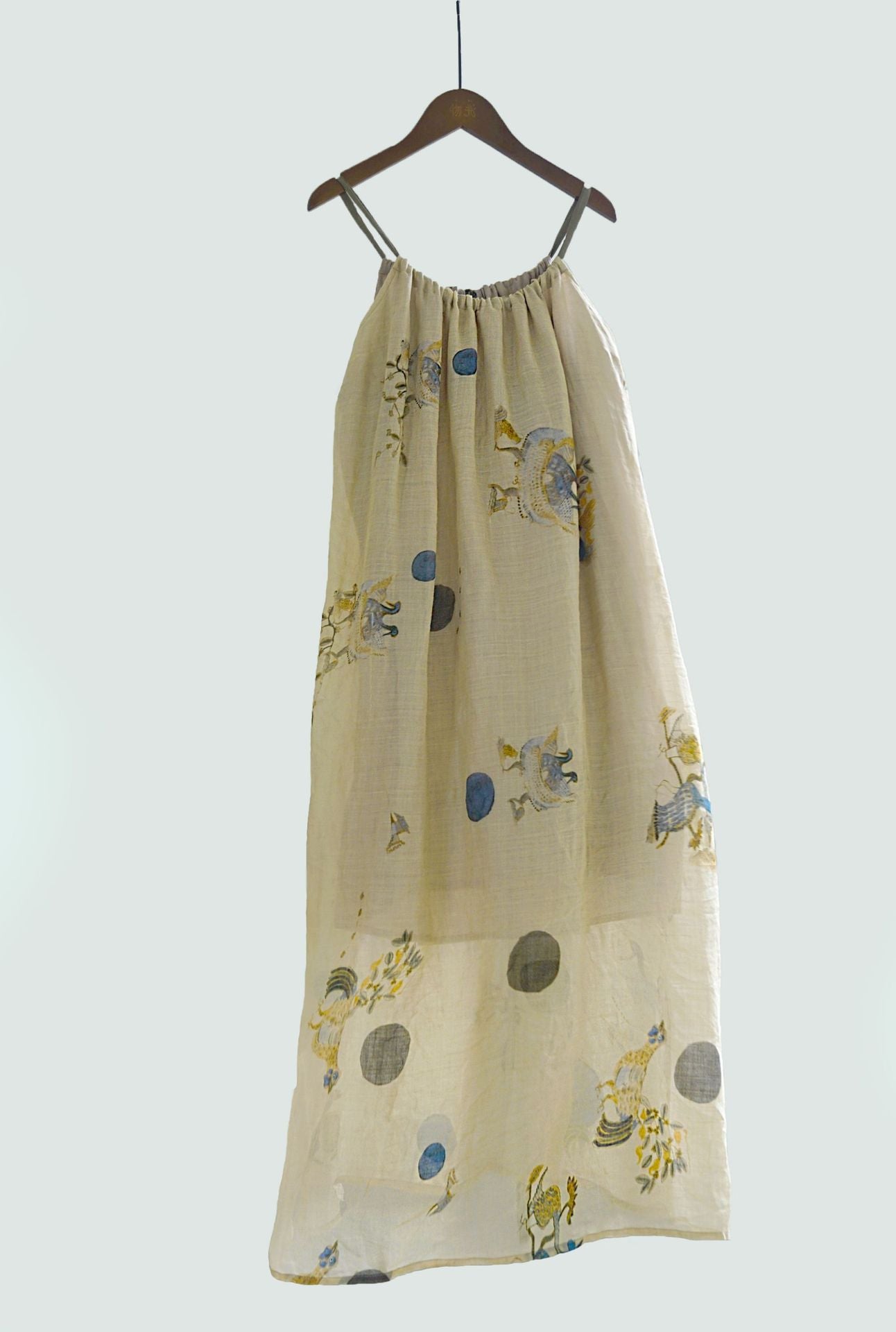 Ramie all-in-one suspender long dress with ice cream pattern