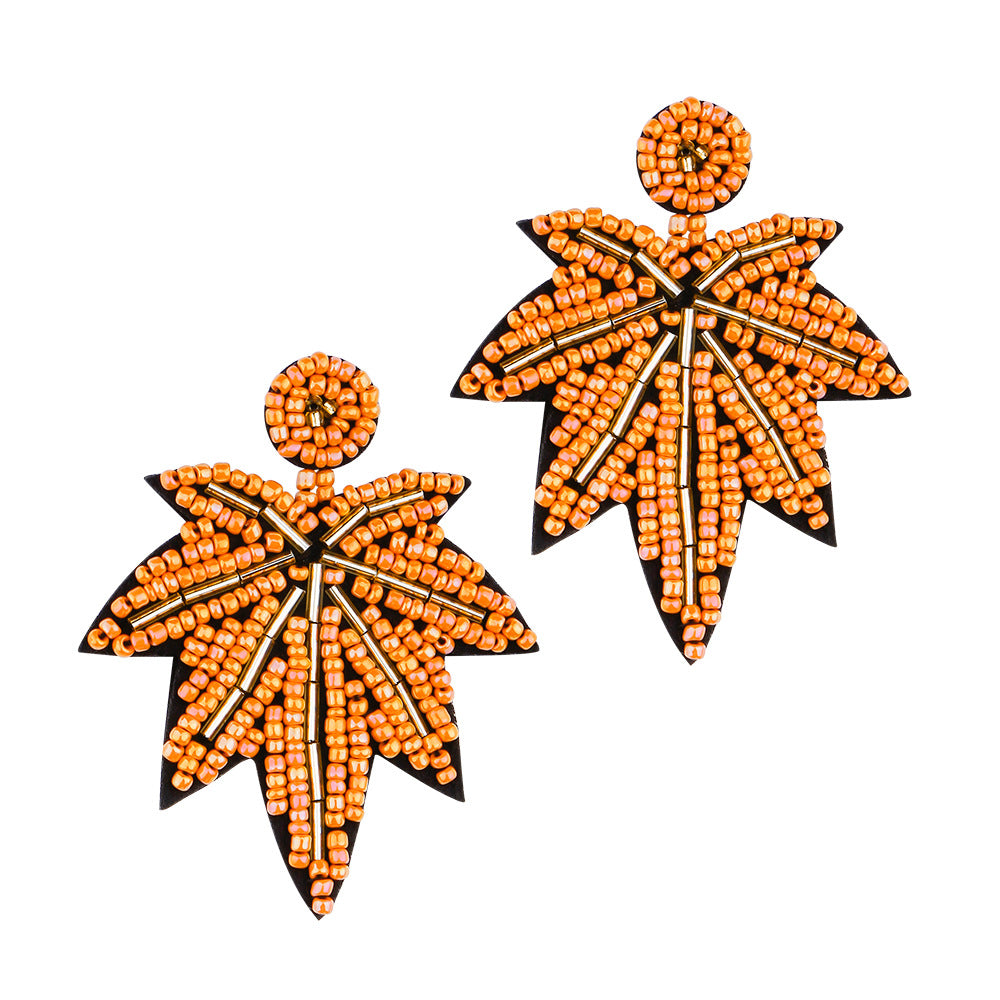 Beaded maple leaf pendant and bohemian beach earrings