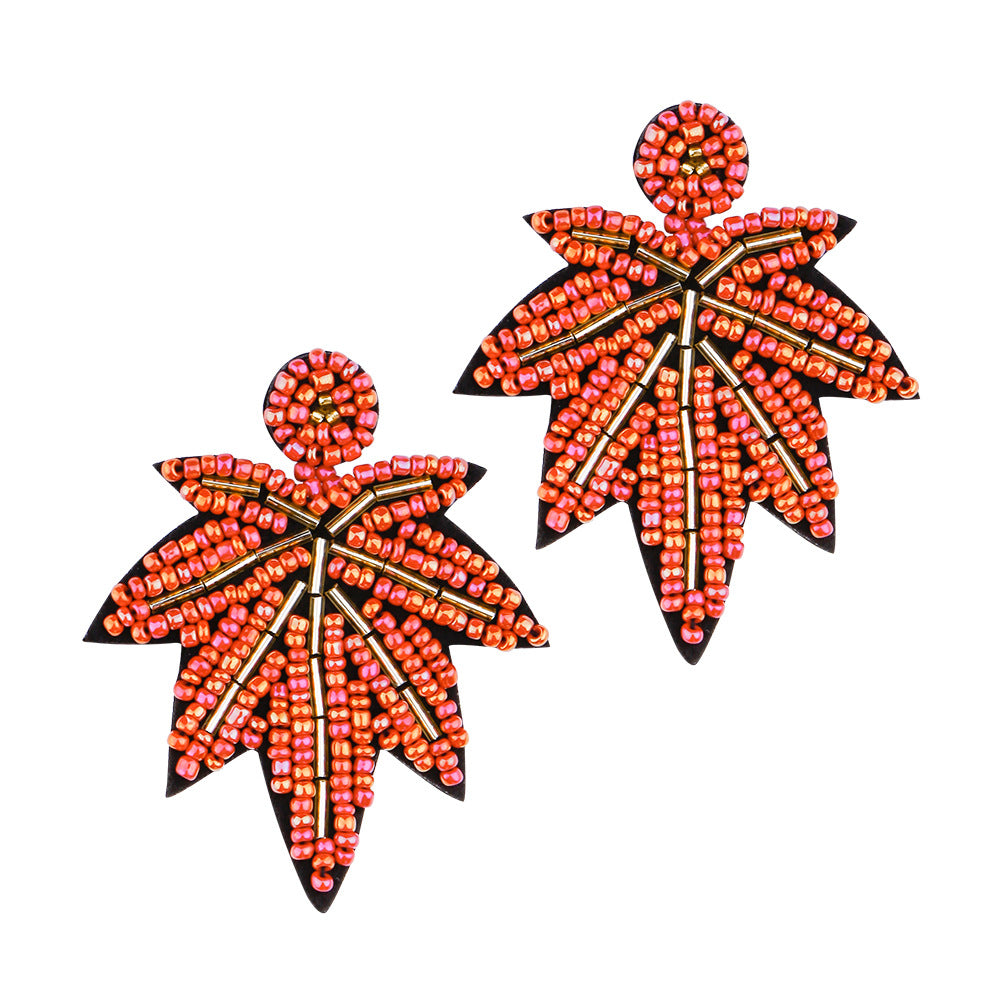 Beaded maple leaf pendant and bohemian beach earrings