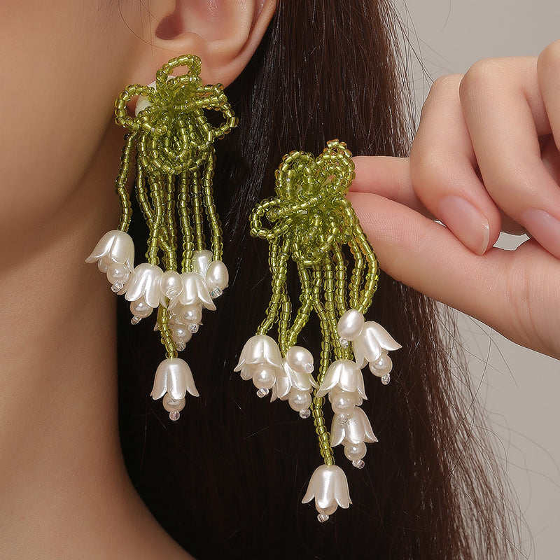 beaded bluebell flower earrings