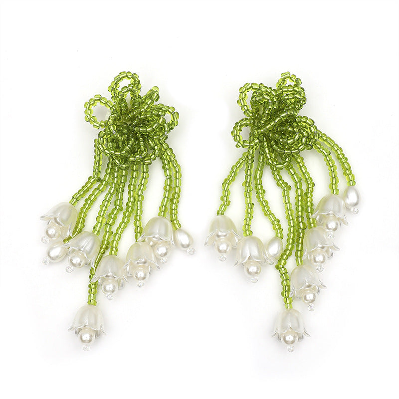 beaded bluebell flower earrings