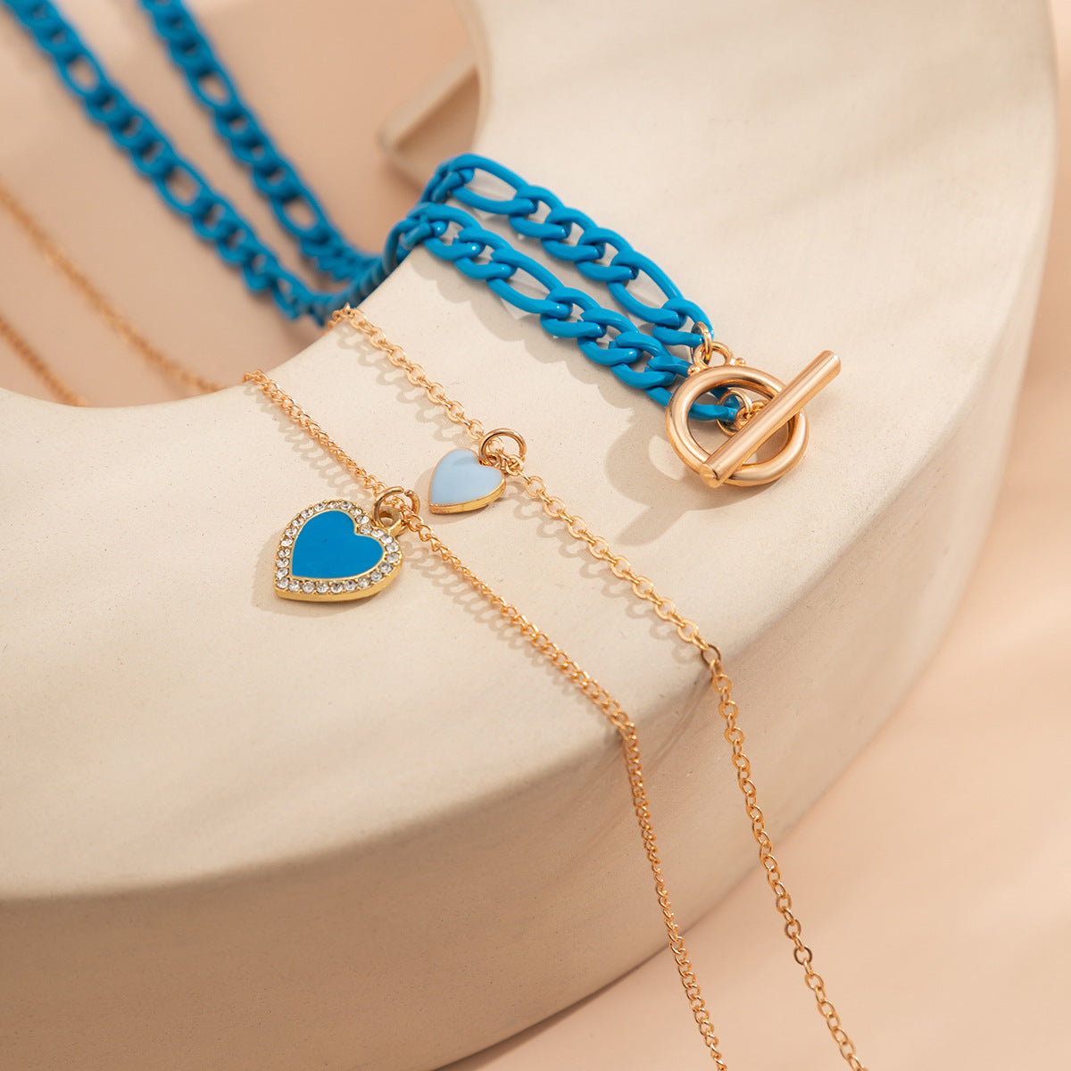 Blue Chunky Chain Heart Fashion Layered Necklace