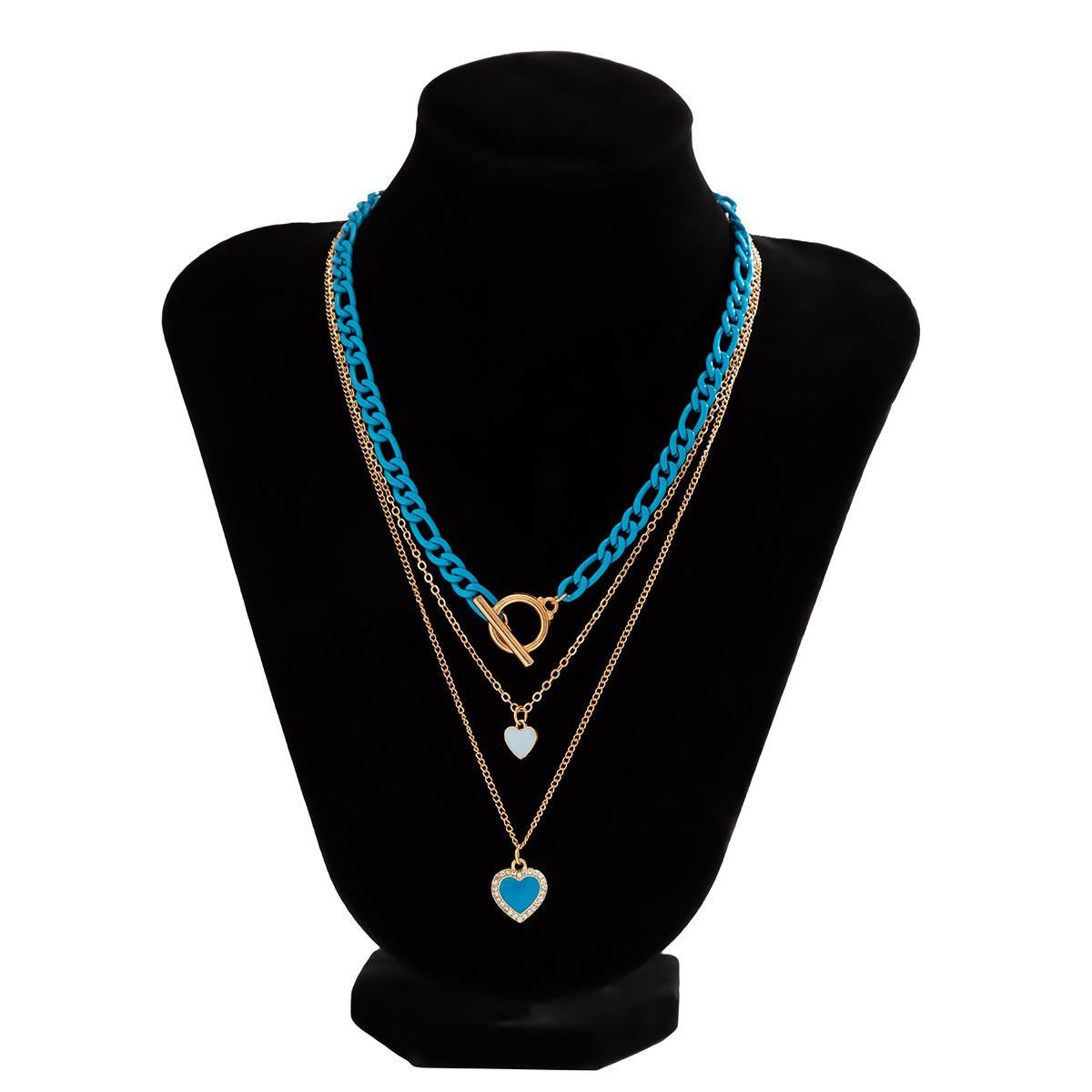 Blue Chunky Chain Heart Fashion Layered Necklace