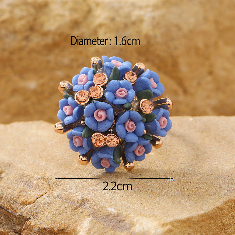 blue small flower rhinestone ring