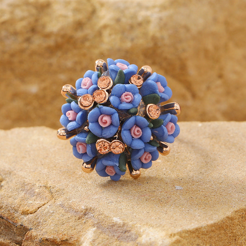 blue small flower rhinestone ring