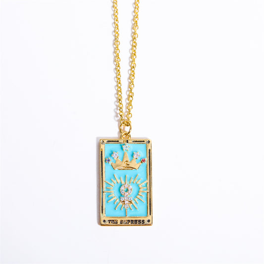 Blue Empress Tarot Pendant Vintage Necklace