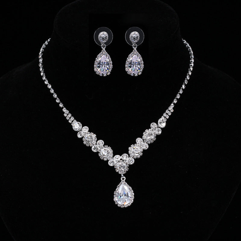 Bridal Jewelry Elegance Rhinestone Drop Necklace Earrings