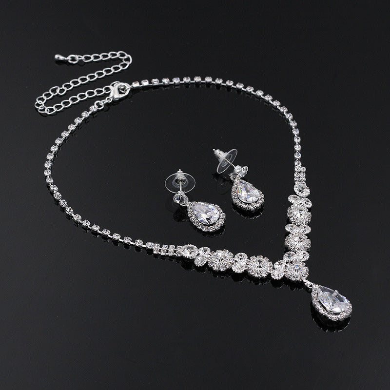 Bridal Jewelry Elegance Rhinestone Drop Necklace Earrings