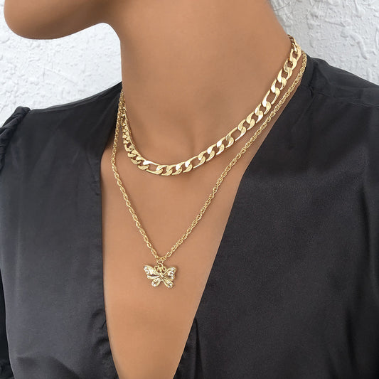 Chunky Chain Choker Necklace Multilayer Butterfly Necklace