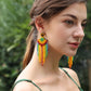 colorful beaded fringe boho earrings