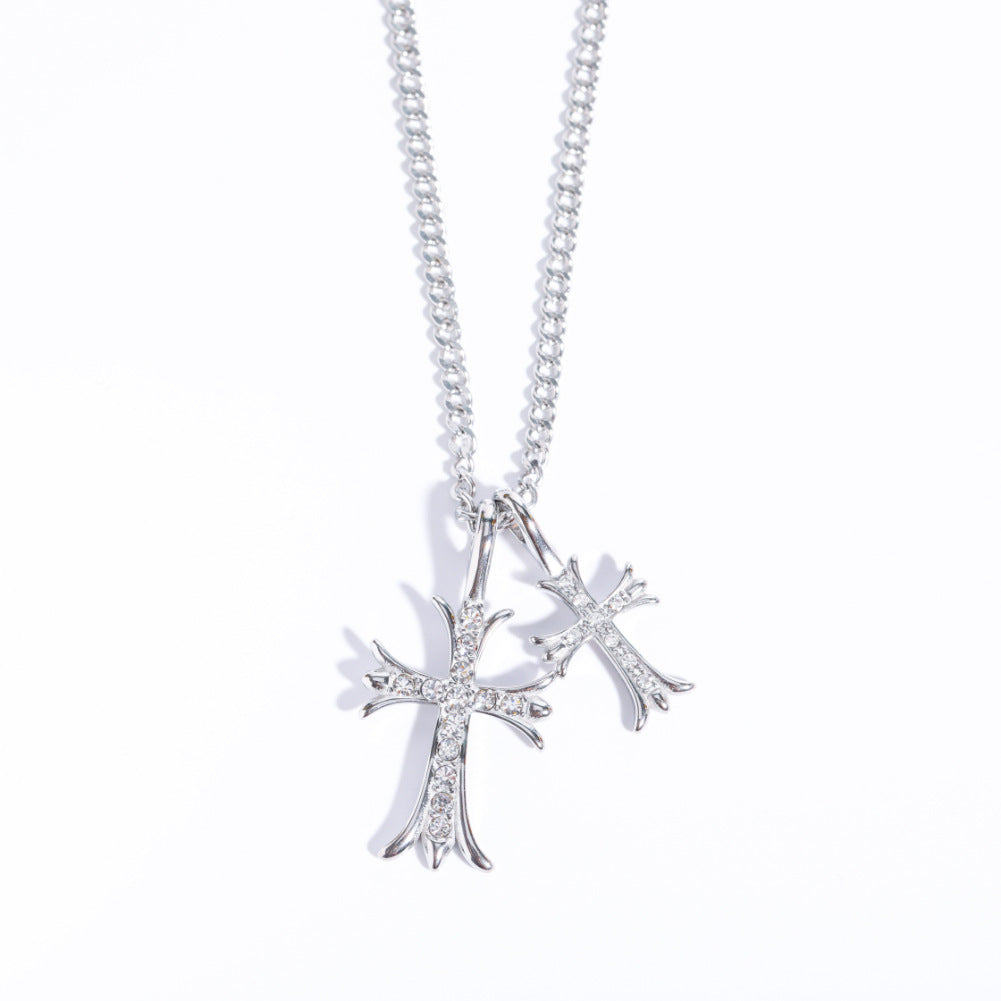 Stainless Steel Cross Pendant Necklace Retro Chain Necklace