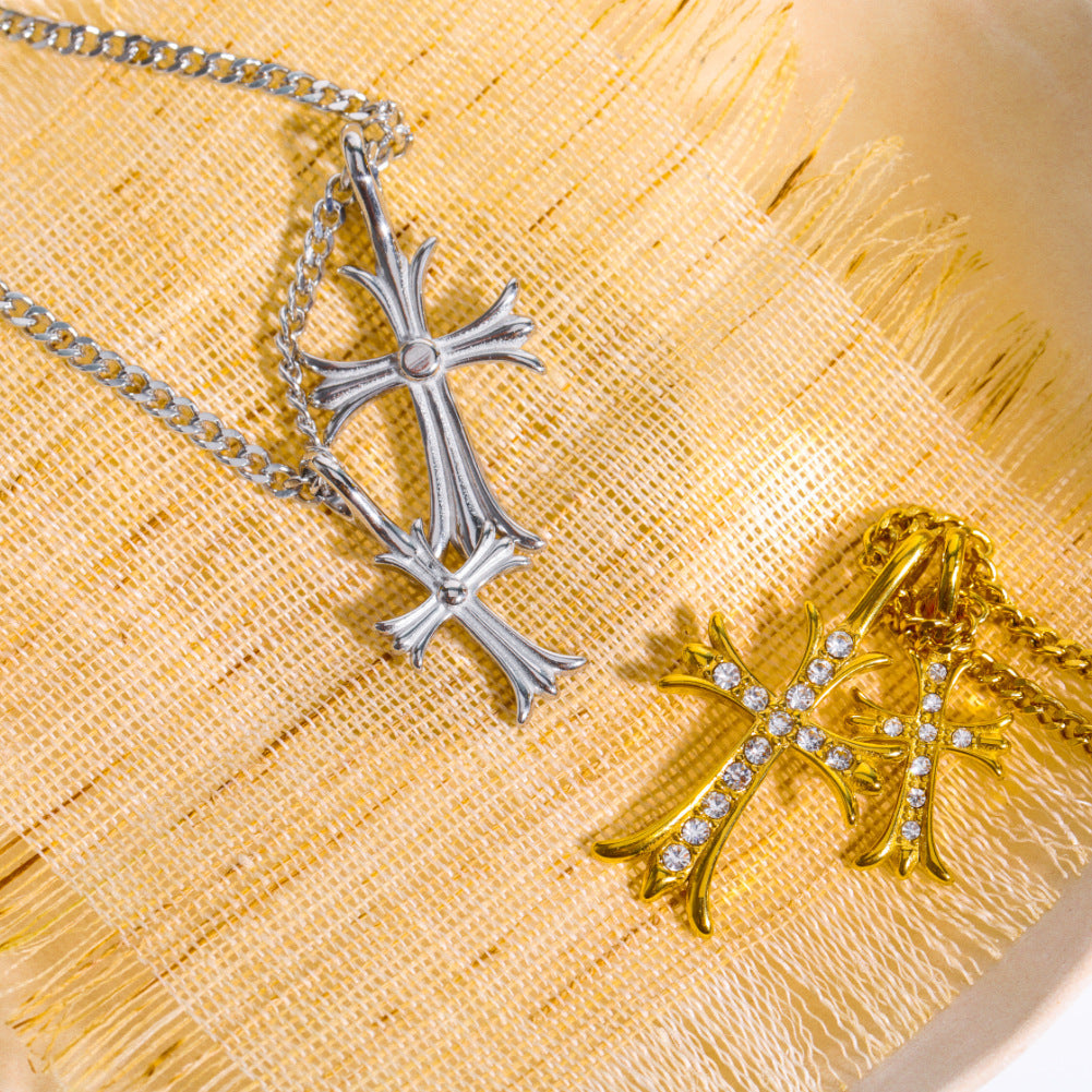 Stainless Steel Cross Pendant Necklace Retro Chain Necklace