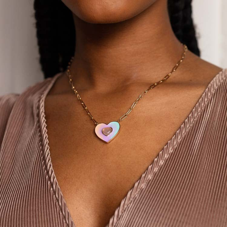 Double Gradient Green Pink Love Heart Necklace