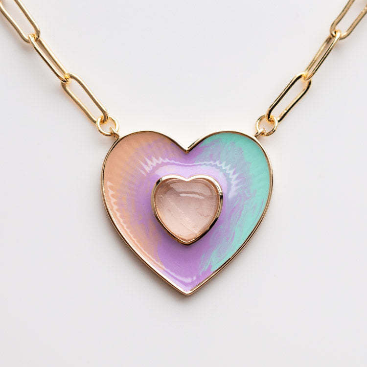 Double Gradient Green Pink Love Heart Necklace