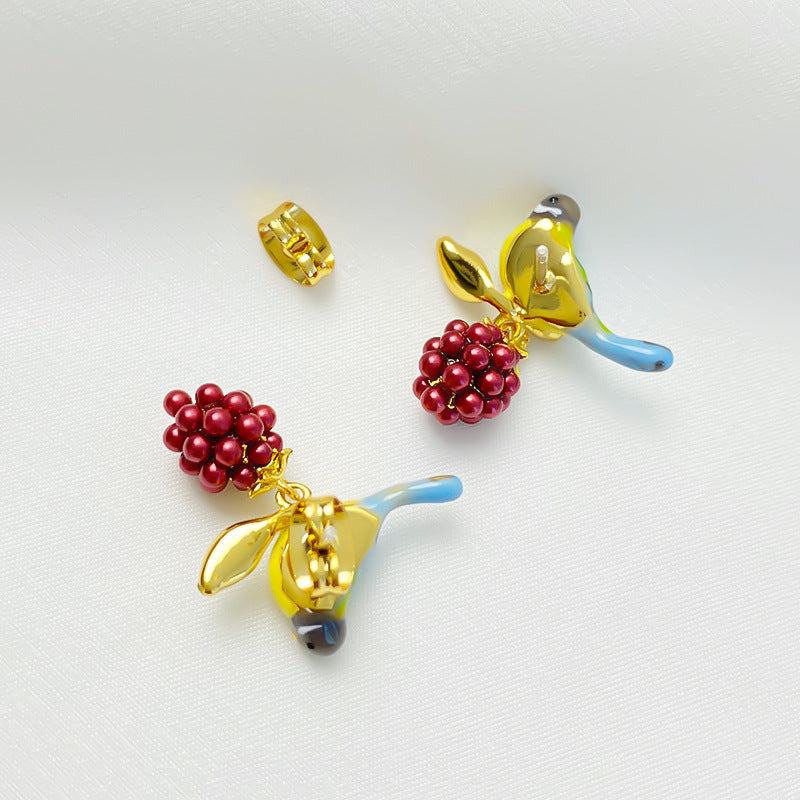 Enamel Color Glaze Cute Blue Tight Raspberry Bird Fashion Ear Studs