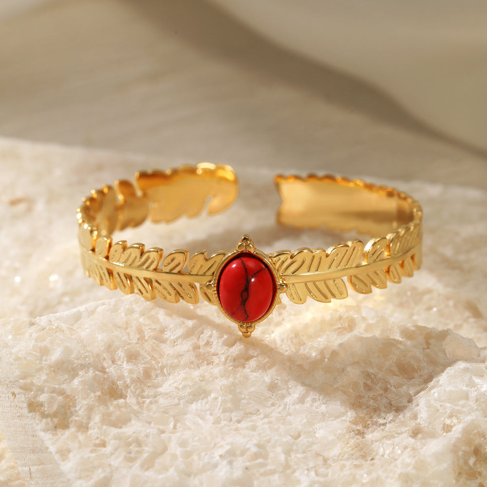 Fashion Red Stone Gold Tone Leaf Bracelet