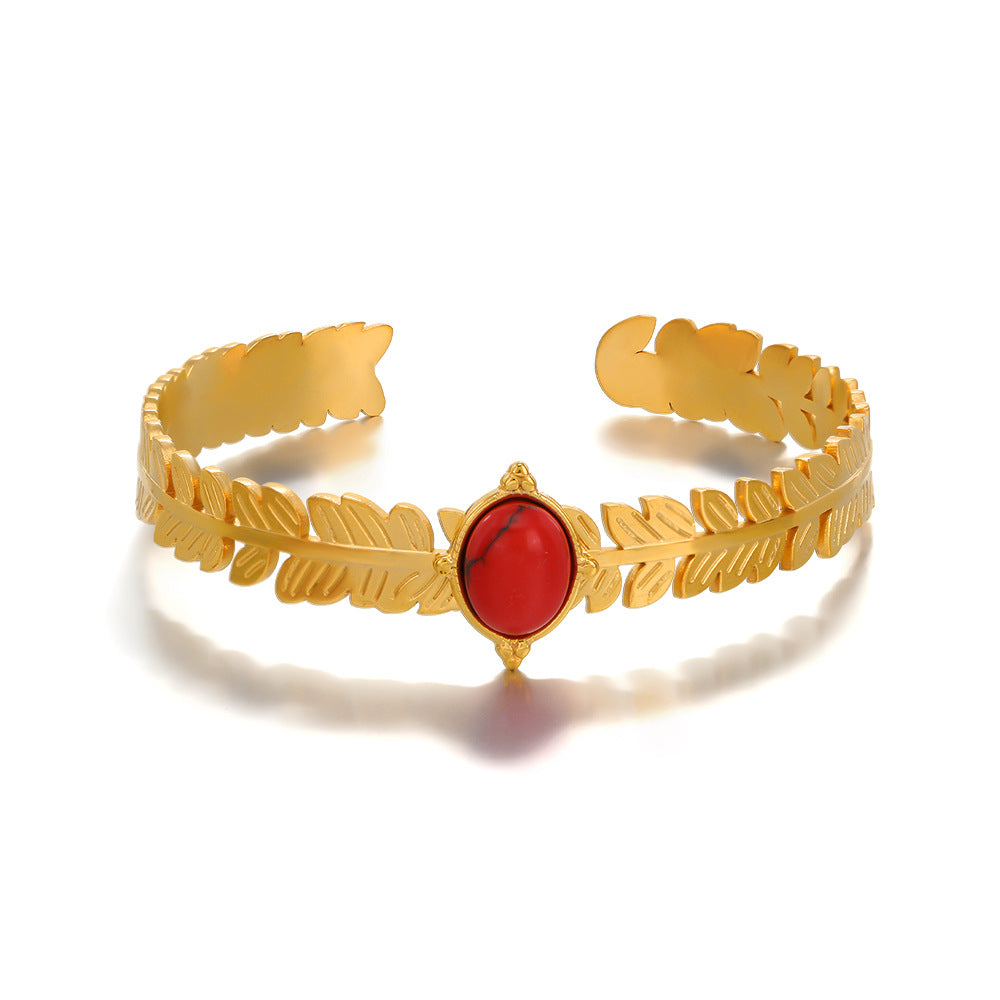 Fashion Red Stone Gold Tone Leaf Bracelet