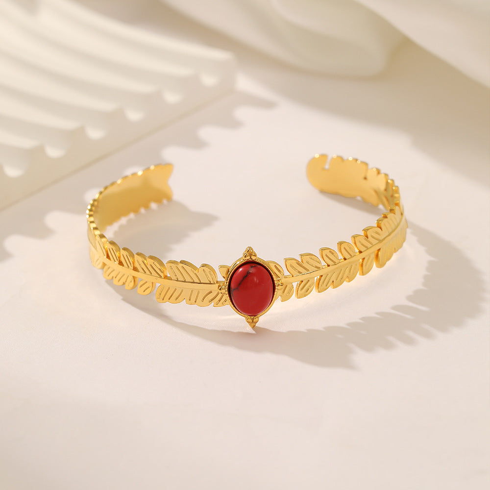 Fashion Red Stone Gold Tone Leaf Bracelet