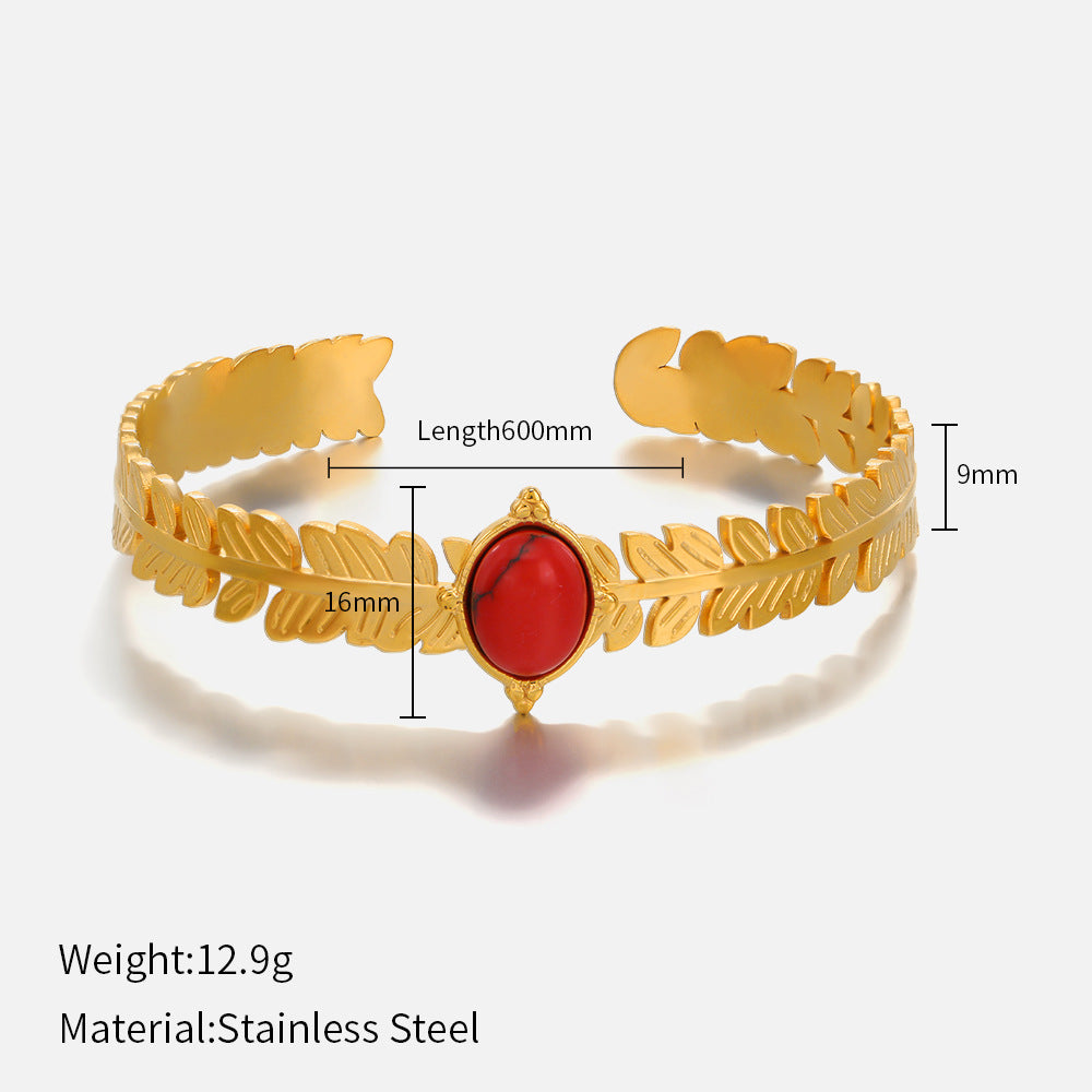 Fashion Red Stone Gold Tone Leaf Bracelet