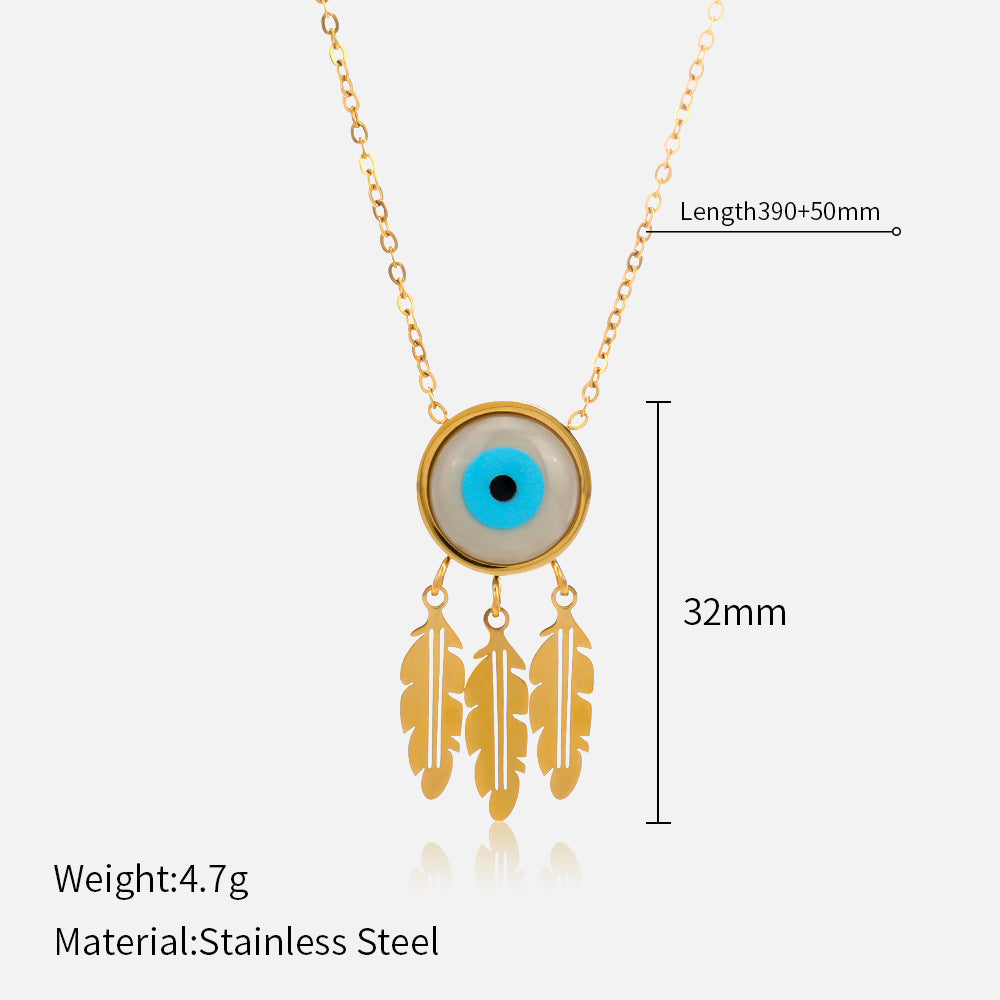 Fashion Evil Eye Pendant Necklace Retro Leaf Fringe Jewelry Amulet Gift